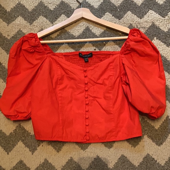 Banana Republic Red Puff Sleeve Blouse - Picture 2 of 6